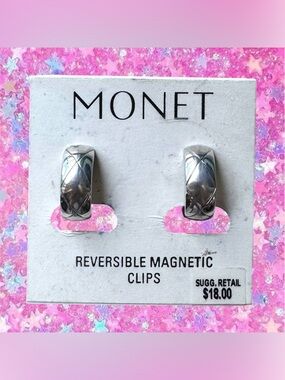Vintage 80s 90s Monet signed silver tone reversible magnetic earrings 2 in 1